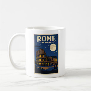 Caneca De Café Cartaz de Roma à Noite Coliseu Luar Vintage