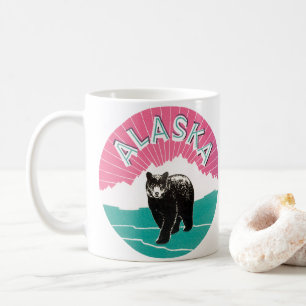 Caneca De Café Cartaz de Viagem Antigo, Urso Negro do Alasca na N