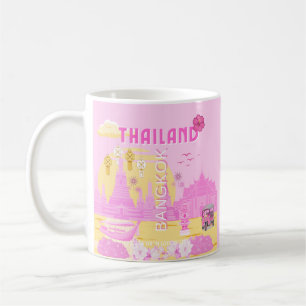 Caneca De Café Cartaz de Viagem Bangkok Tailândia Arte Retro Ro