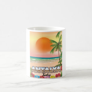 Caneca De Café Cartaz de viagem da praia de Antalya Turquia