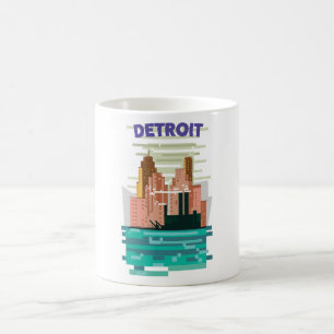 Caneca De Café cartaz de viagem da silhueta da cidade de Detroit.