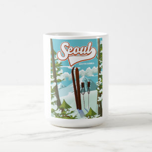 Caneca De Café Cartaz de viagem de esqui Seul Coreia do Sul