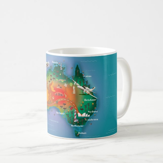 Caneca De Café Cartaz de viagem do mapa da Austrália (Frente Esquerda)