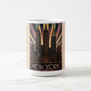 Caneca De Café Cartaz de Viagem em Estilo Art Déco Antigo de Nova