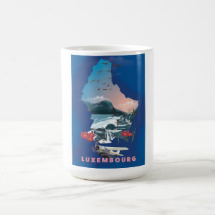 Caneca De Café Cartaz de viagem ilustrado do mapa de Luxemburgo.