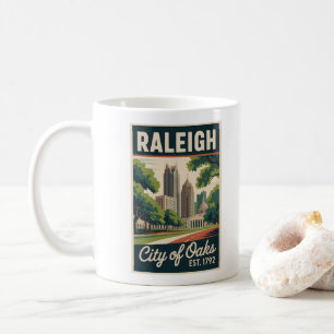 Caneca De Café Cartaz de Viagem Retro de Raleigh Carolina do Nort