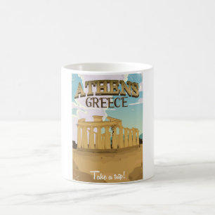 Caneca De Café Cartaz de viagem vintage da Acrópole de Atenas Gré