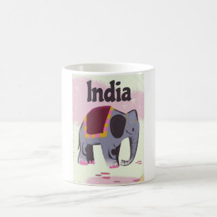 Caneca De Café Cartaz de viagem vintage de Elefante Indiano.