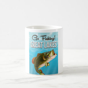 Caneca De Café cartaz de viagem vintage de pesca nos Grandes Lago