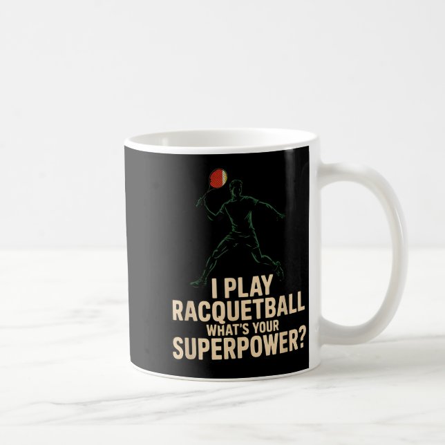 Caneca De Café Cartaz retro de superpoder engraçado de racquetbal (Direita)