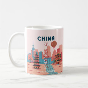 Caneca De Café Cartaz Retro Vintage Viagem Xangai China