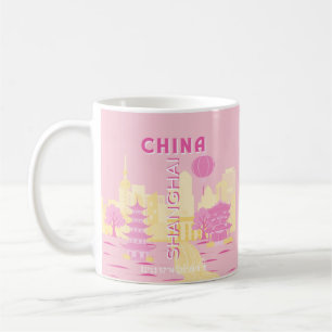 Caneca De Café Cartaz Rosa Viagens Shanghai China