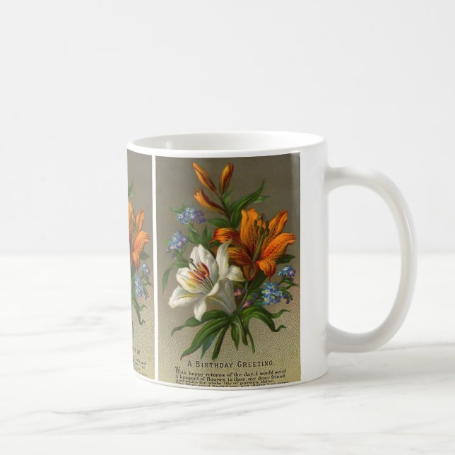 Caneca De Café Cartões de aniversários de safra com Flores de Lil (Direita)