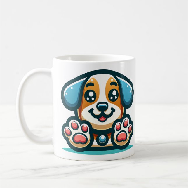 Caneca De Café "Cartoon Adorável Puppy Paws Café Mug (Esquerda)