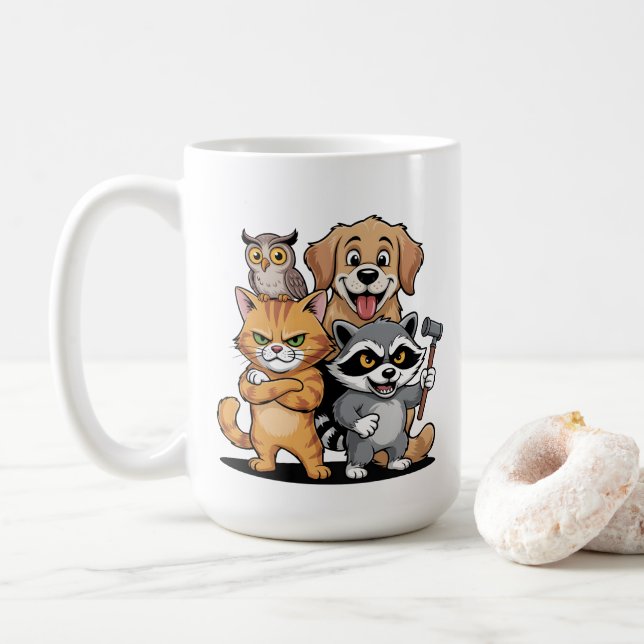 Caneca De Café Cartoon Animal Friends Team Illustration (Com Donut)