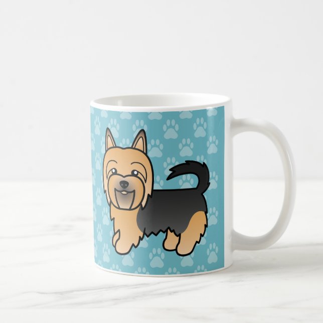 Caneca De Café Cartoon Australiano Terrier Azul e Bege (Direita)