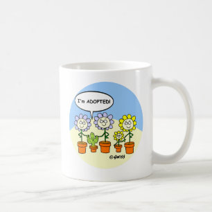 Caneca De Café Cartoon Bebê Adotado Engraçado e Flores