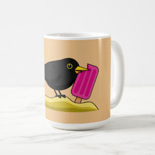 Caneca De Café Cartoon Blackbird Comendo Um Sorvete