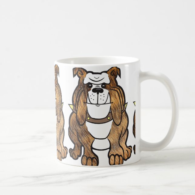 Caneca De Café cartoon bulldog listrado e branco (Direita)
