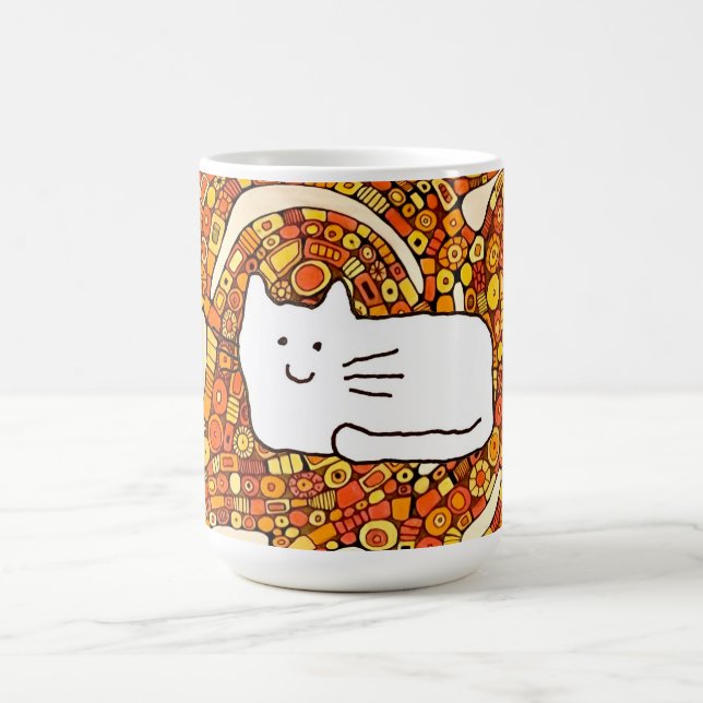 Caneca De Café Cartoon Cat Doodle Line Drawing (Centro)