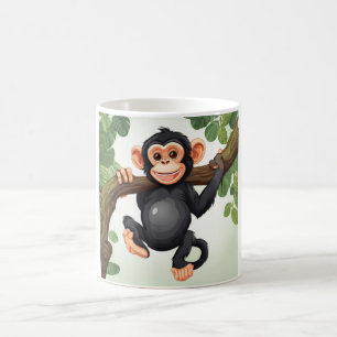 Caneca De Café Cartoon Chimpanzé Engraçado e Bonito