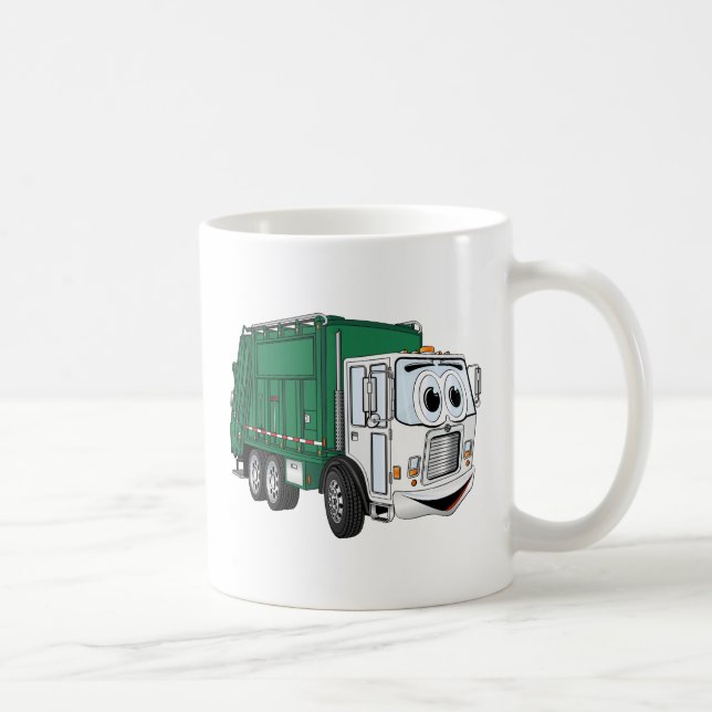 Caneca De Café Cartoon de Caminhão de Lixo Branco Verde (Direita)