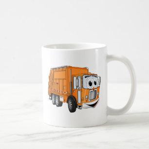 Caneca De Café Cartoon de Caminhão de Lixo Laranja Sorrindo