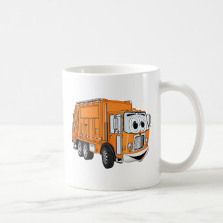 Caneca De Café Cartoon de Caminhão de Lixo Laranja Sorrindo