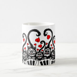 Caneca De Café Cartoon de gatos e corações
