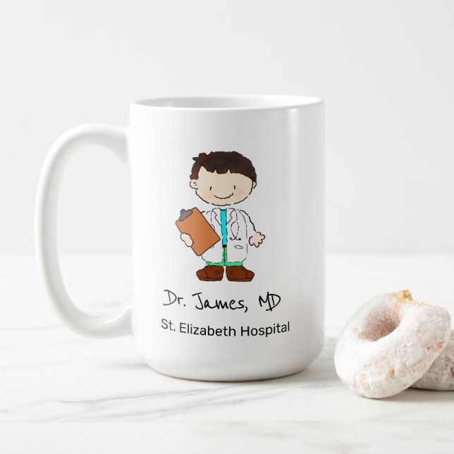 Caneca De Café Cartoon de Ilustração Médica Personalizada Diverti (Com Donut)
