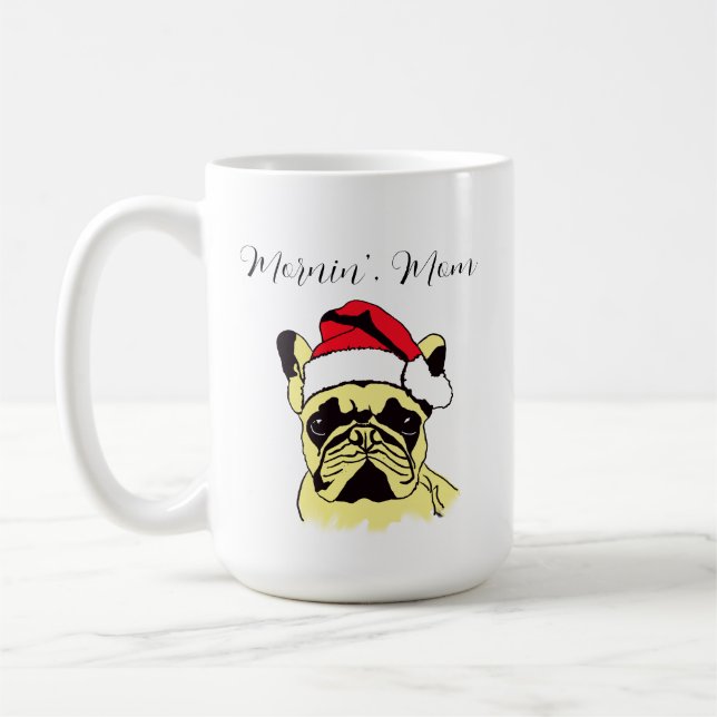 Caneca De Café Cartoon de Natal do Bulldog Francês (Esquerda)