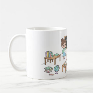 Caneca De Café Cartoon de Sala de Aula Fofa – PNG de Design Plano