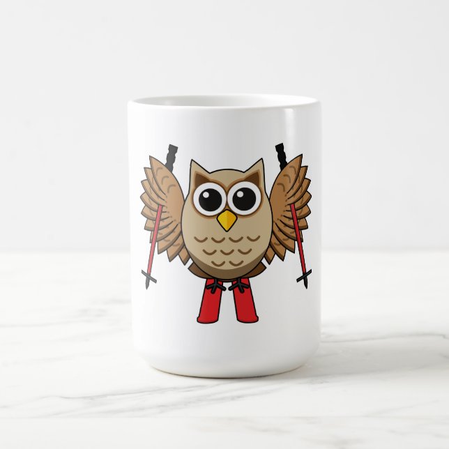 Caneca De Café Cartoon de Skiing Coruja (Centro)