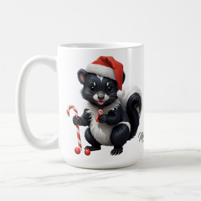 Caneca De Café Cartoon de Skunk de Natal bonito (Esquerda)