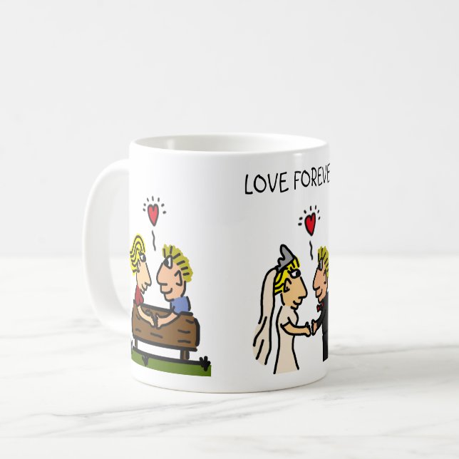 Caneca De Café Cartoon do Casal 🎉 Envelhecimento (Frente Esquerda)
