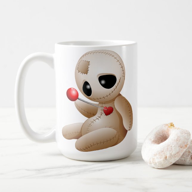 Caneca De Café Cartoon Doll Voodoo Apaixonado (Com Donut)