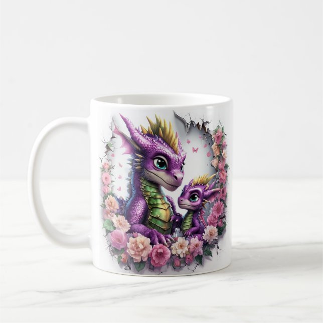 Caneca De Café Cartoon Dragon Celebrate Dia de as mães (Esquerda)