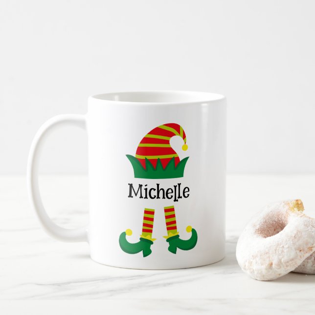 Caneca De Café Cartoon Elf de Natal Festivo Personalizado (Com Donut)