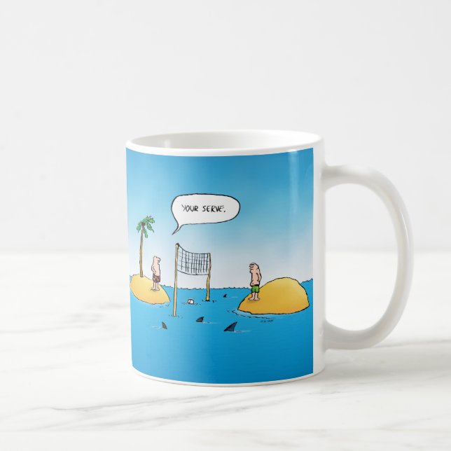 Caneca De Café Cartoon Engraçado de Voleibol de Tubarão (Direita)