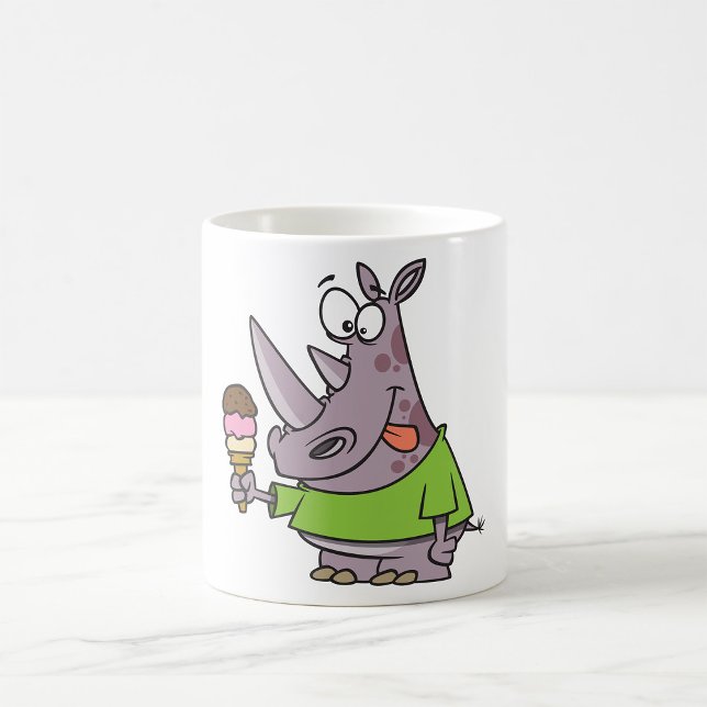 Caneca De Café Cartoon Engraçado Rino Comendo Sorvete Cugado (Criador carregado)