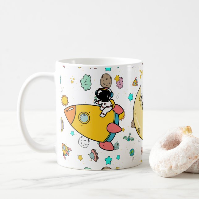 Caneca De Café Cartoon espacial astronauta (Com Donut)