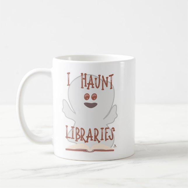 Caneca De Café Cartoon Fantasma de Bookish Bibliotecas Engraçadas (Esquerda)