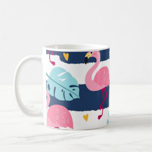 Caneca De Café Cartoon Flamingos: Vintage Tropical de Verão.