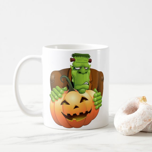 Caneca De Café Cartoon Frankenstein Monster com Pumpkin (Com Donut)