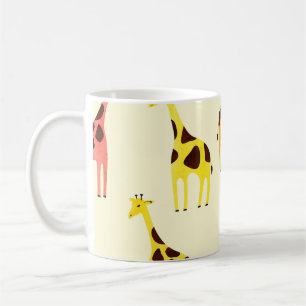 Caneca De Café Cartoon Giraffe: Padrão Colorido de Vintage.