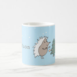 Caneca De Café Cartoon Hedgehog e Árvore Natal