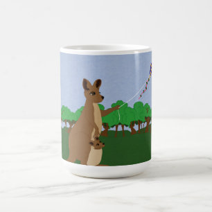 Caneca De Café Cartoon Kangaroos voando uma pipa
