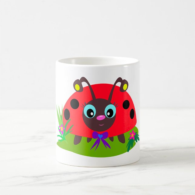 Caneca De Café Cartoon Ladybug Arco e Flores (Criador carregado)