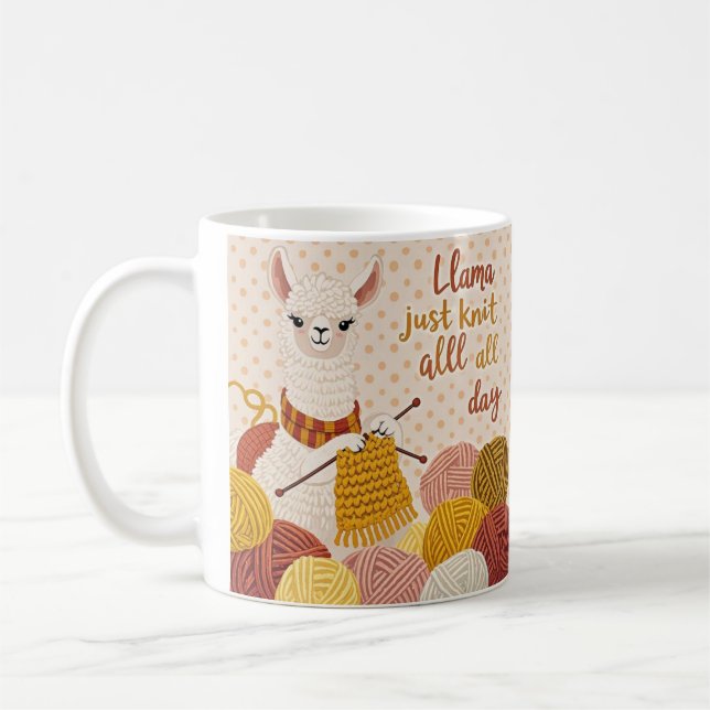 Caneca De Café Cartoon llama vestindo um cachecol de tricô (Esquerda)