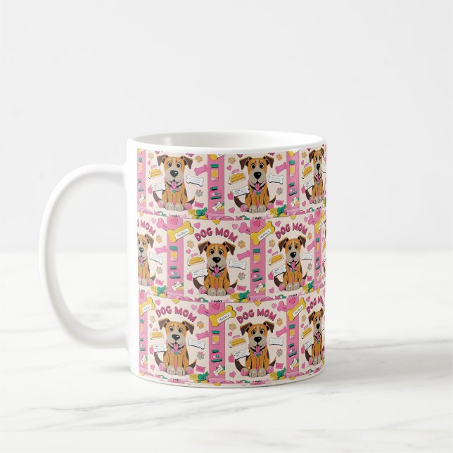 Caneca De Café Cartoon Mamãe cachorrinha no quarto rosa (Esquerda)